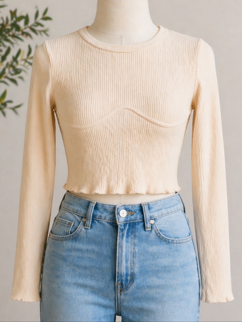 Cider Ribbed Long Sleeve Crop Top – Size Small